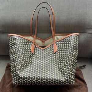 Moynat M Canvas GM Brown Tote Large Authentic Coated Canvas Leather Black